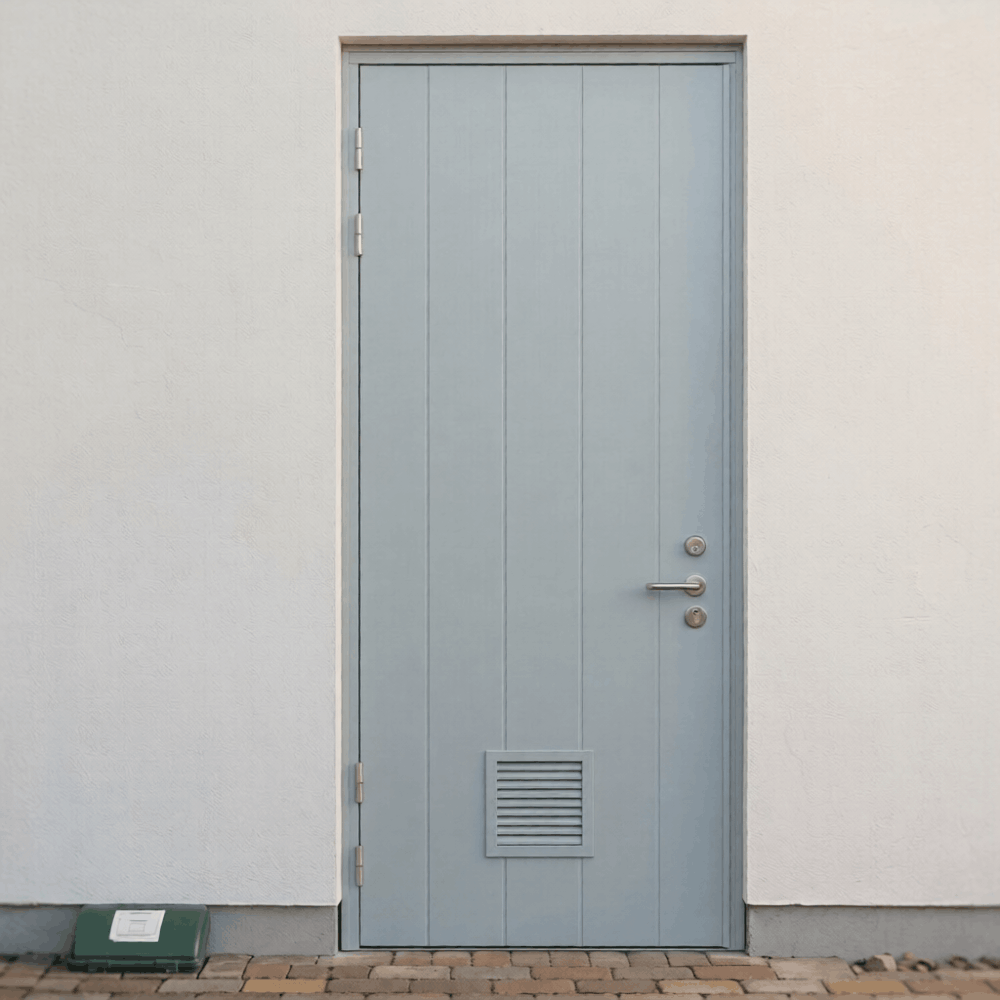 A comparison of fully louvered and partially punched louver panels for a steel door, showing different airflow options.