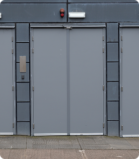 Skilled fabrication of a bespoke industrial steel security door at Entrad's Coventry manufacturing base.